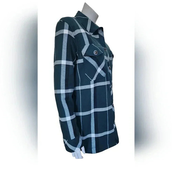 Woods Women's Evelyn Flannel Shacket Relaxed Fit Small Green Plaid - Picture 8 of 16